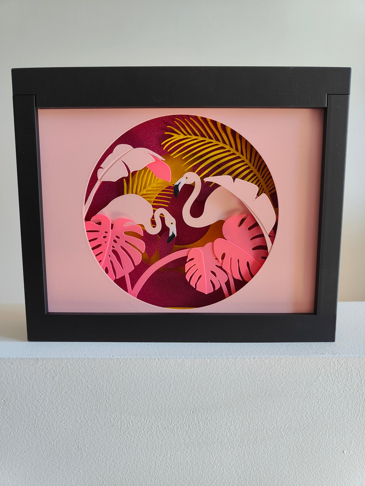 Flamingo Paradise Shadow Box — Tropical Wall Art