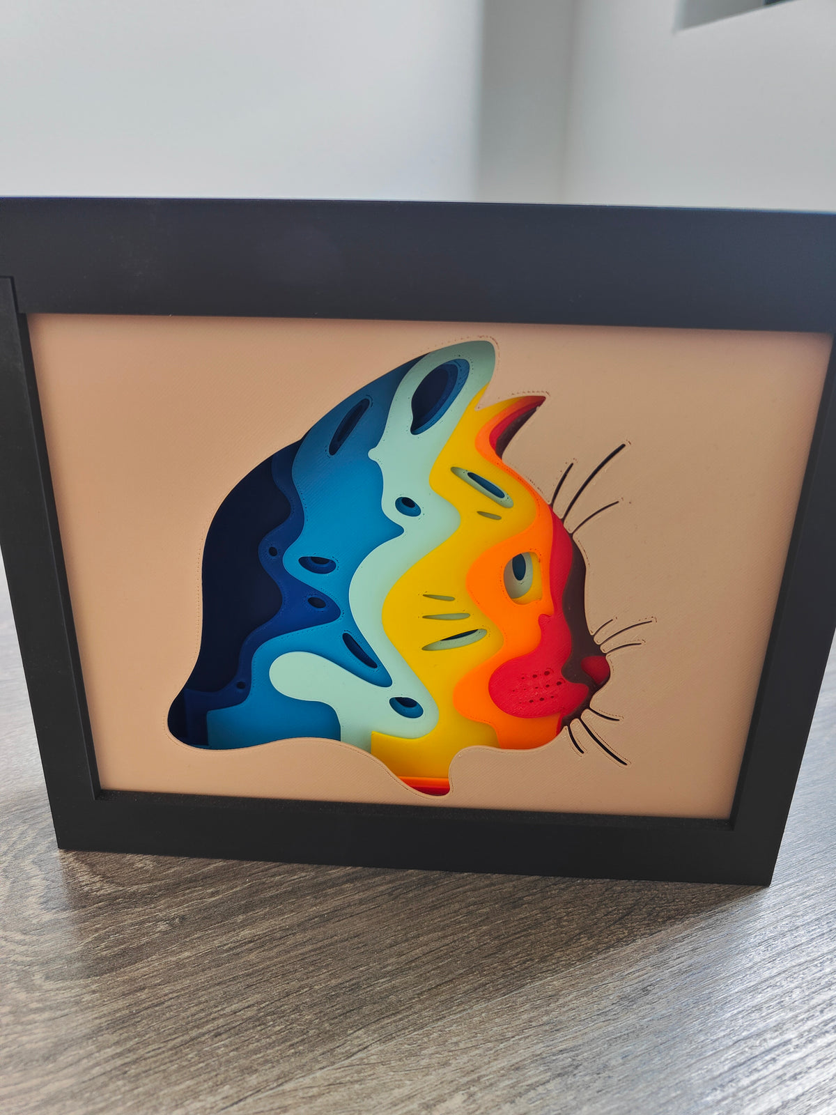 Cat shadow box - three quarter angle view showing depth