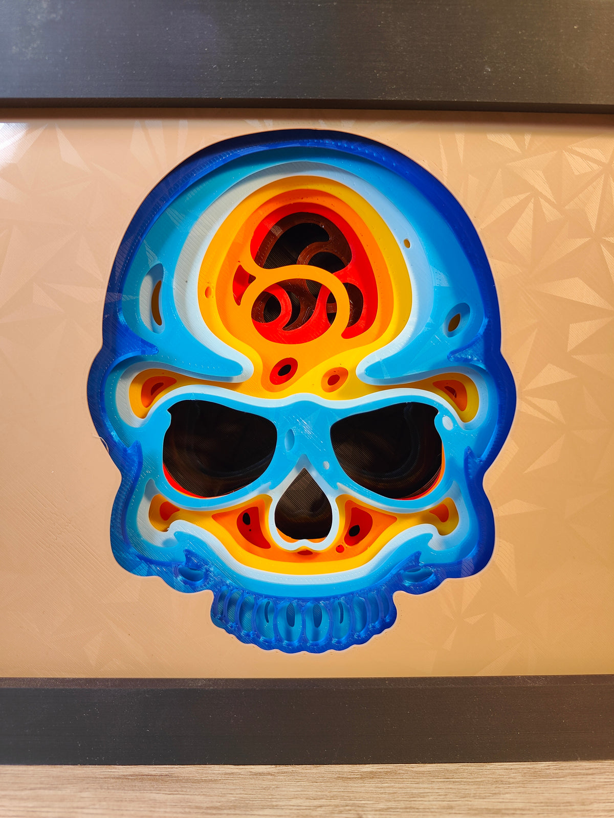Skull shadow box - close up of full skull showing colour gradient layers