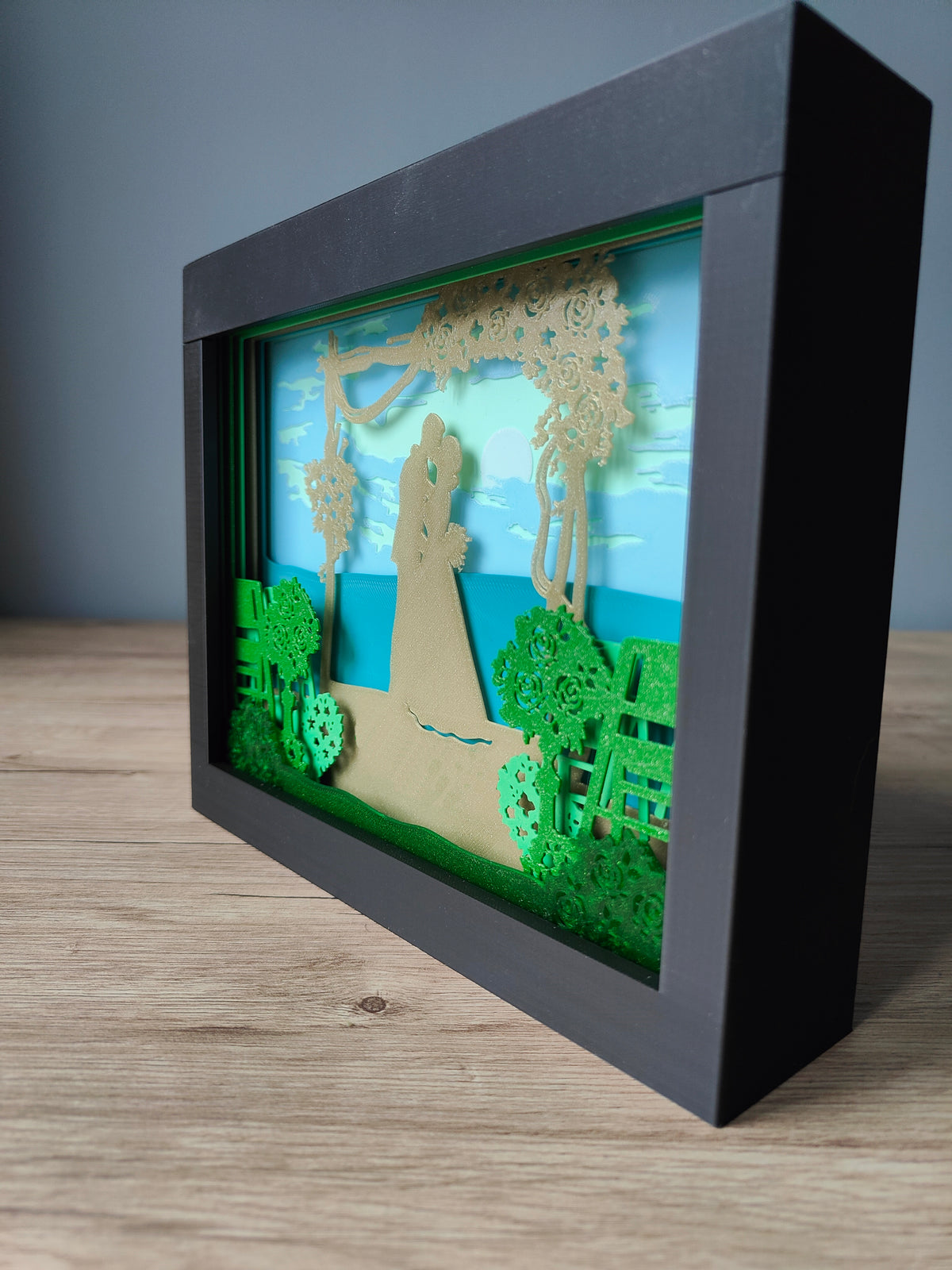 Wedding shadow box - side angle showing depth of layers