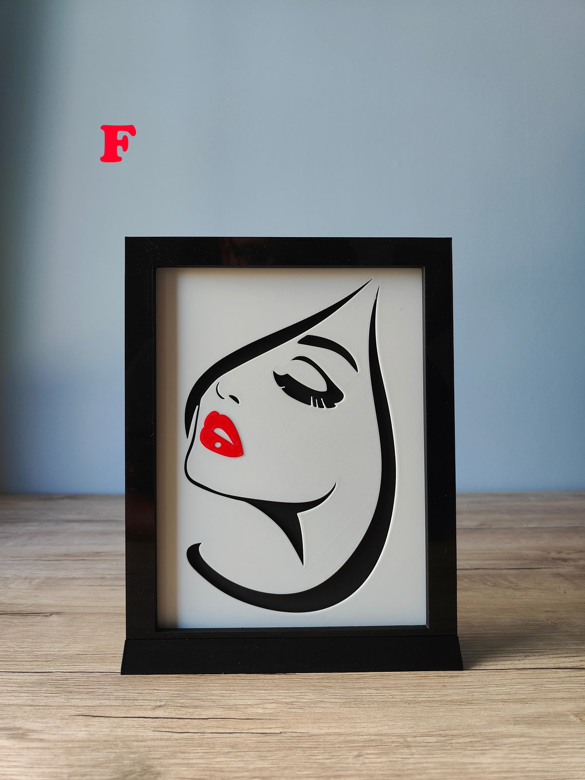 A Woman's Face Shadow Box B - vintage glamour portrait with intricate curled hair and red lips