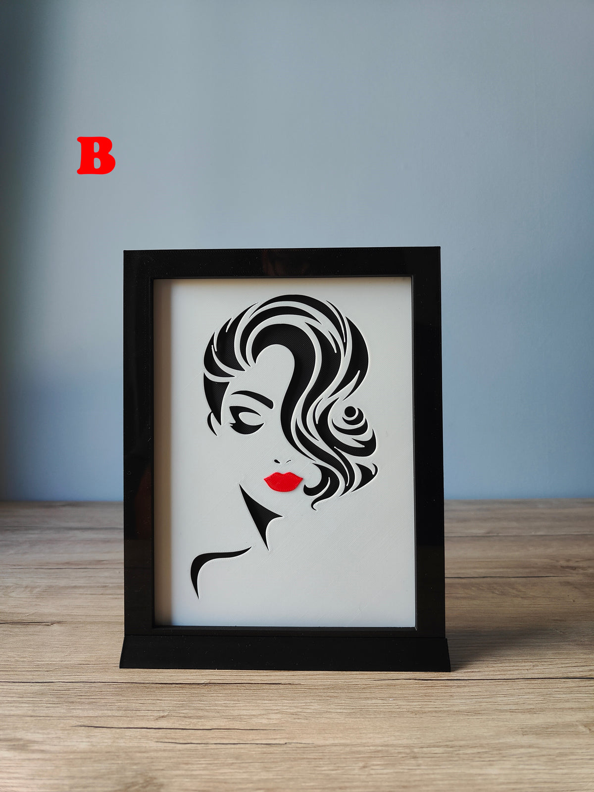 A Woman's Face Shadow Box - additional portrait variant with black hair and red lips