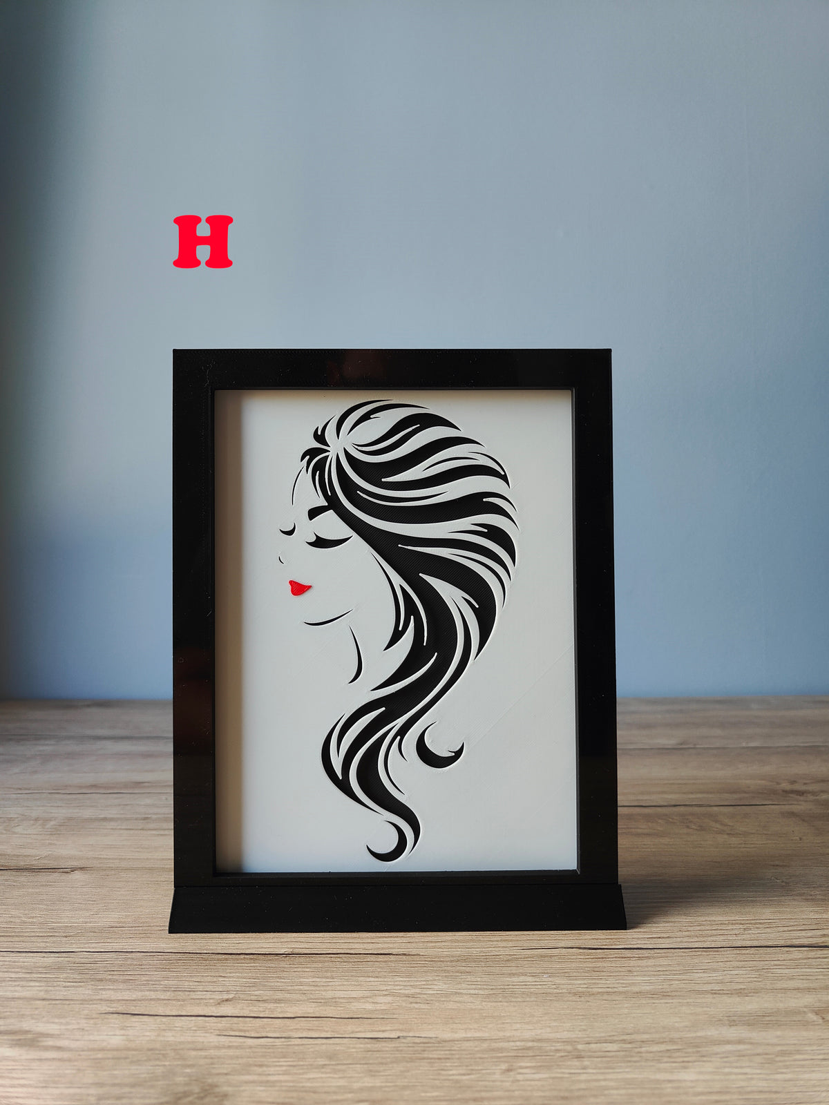 A Woman's Face Shadow Box - additional portrait variant with black hair and red lips