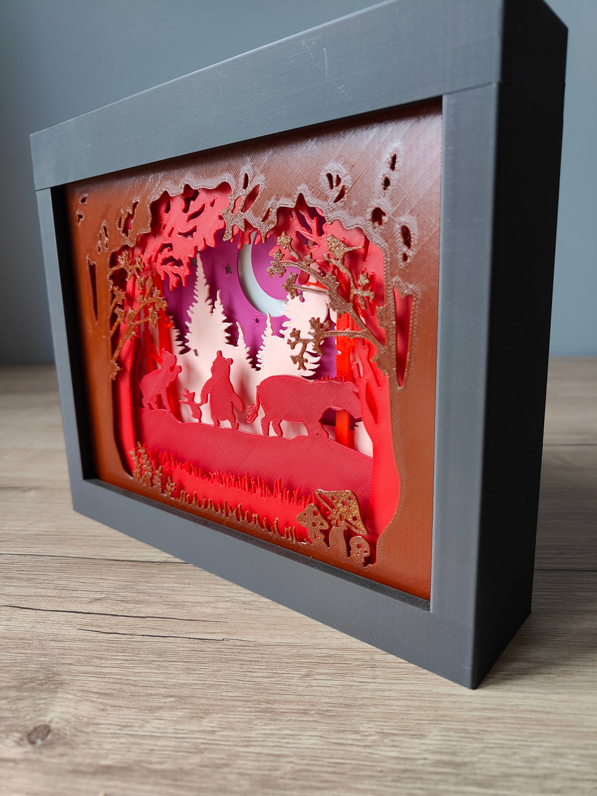 Winnie The Pooh Moonlit Forest Walk Shadow Box - lit up in dark room