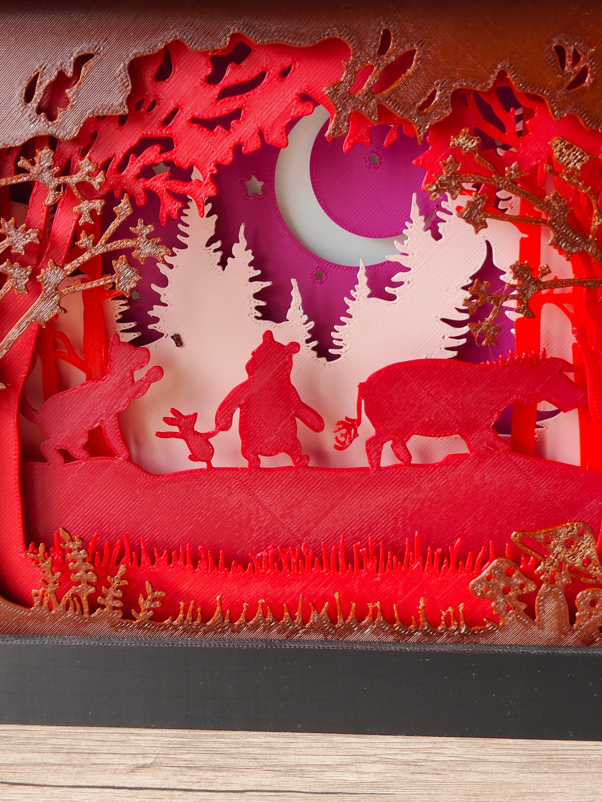 Winnie The Pooh Moonlit Forest Walk Shadow Box - close up front view