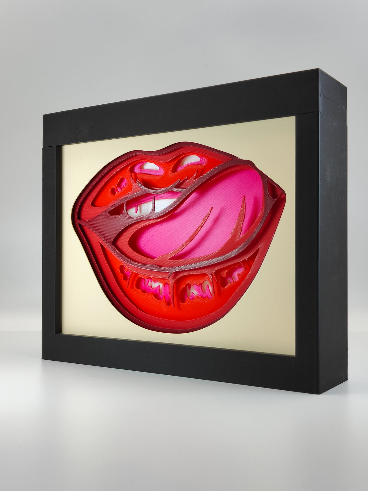 Lips shadow box - side angle showing depth of layers
