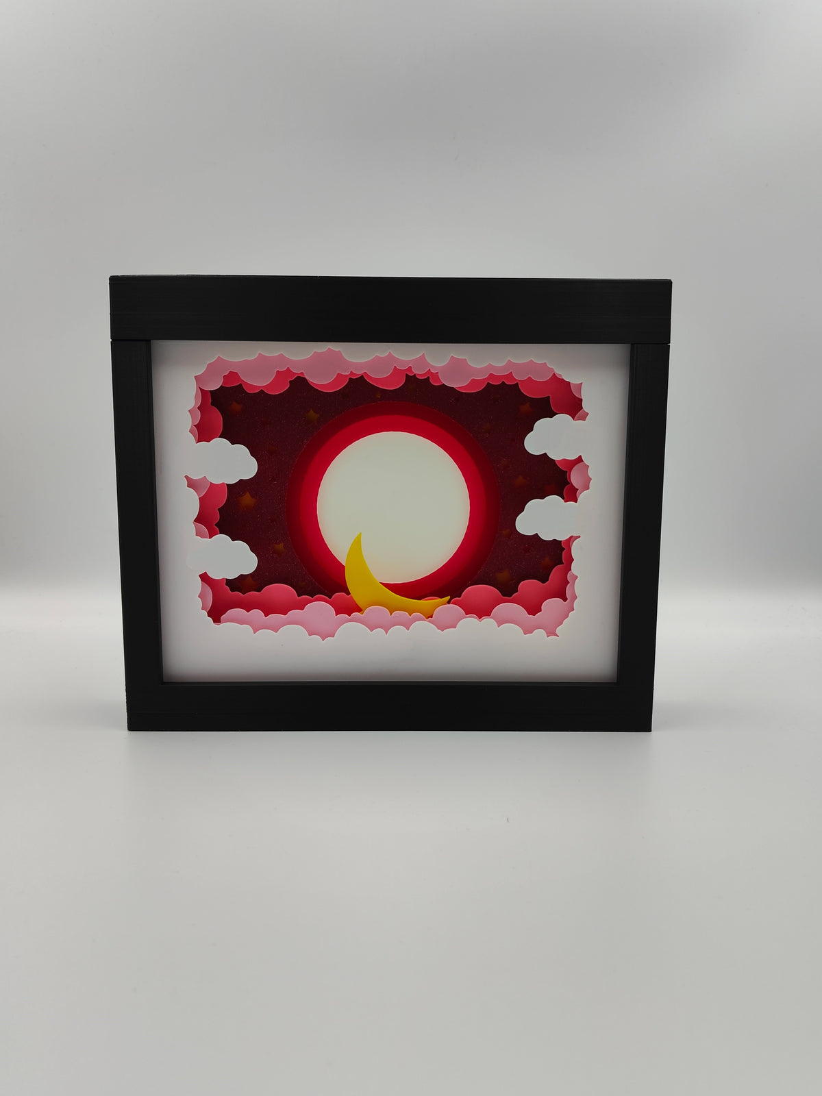 Baby Photo Frame Shadow Box - front view unlit showing moon and cloud scene