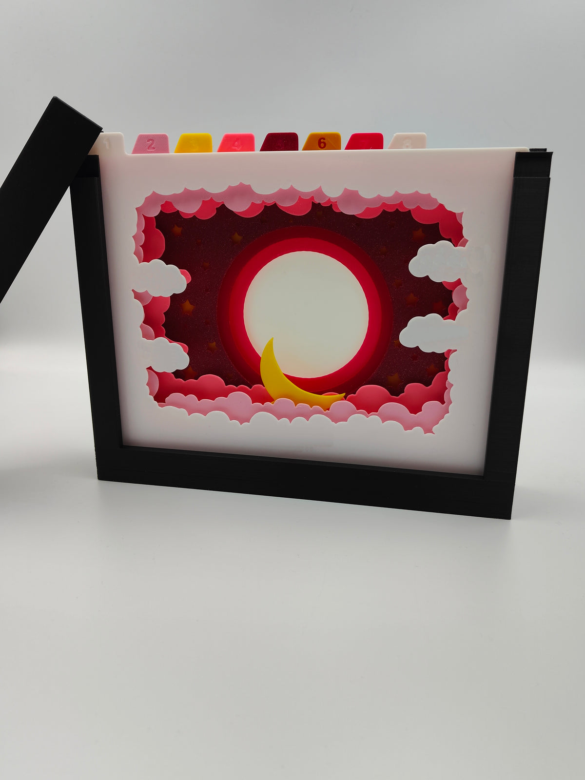 Baby Photo Frame Shadow Box - open showing all 8 colour plates fanned out