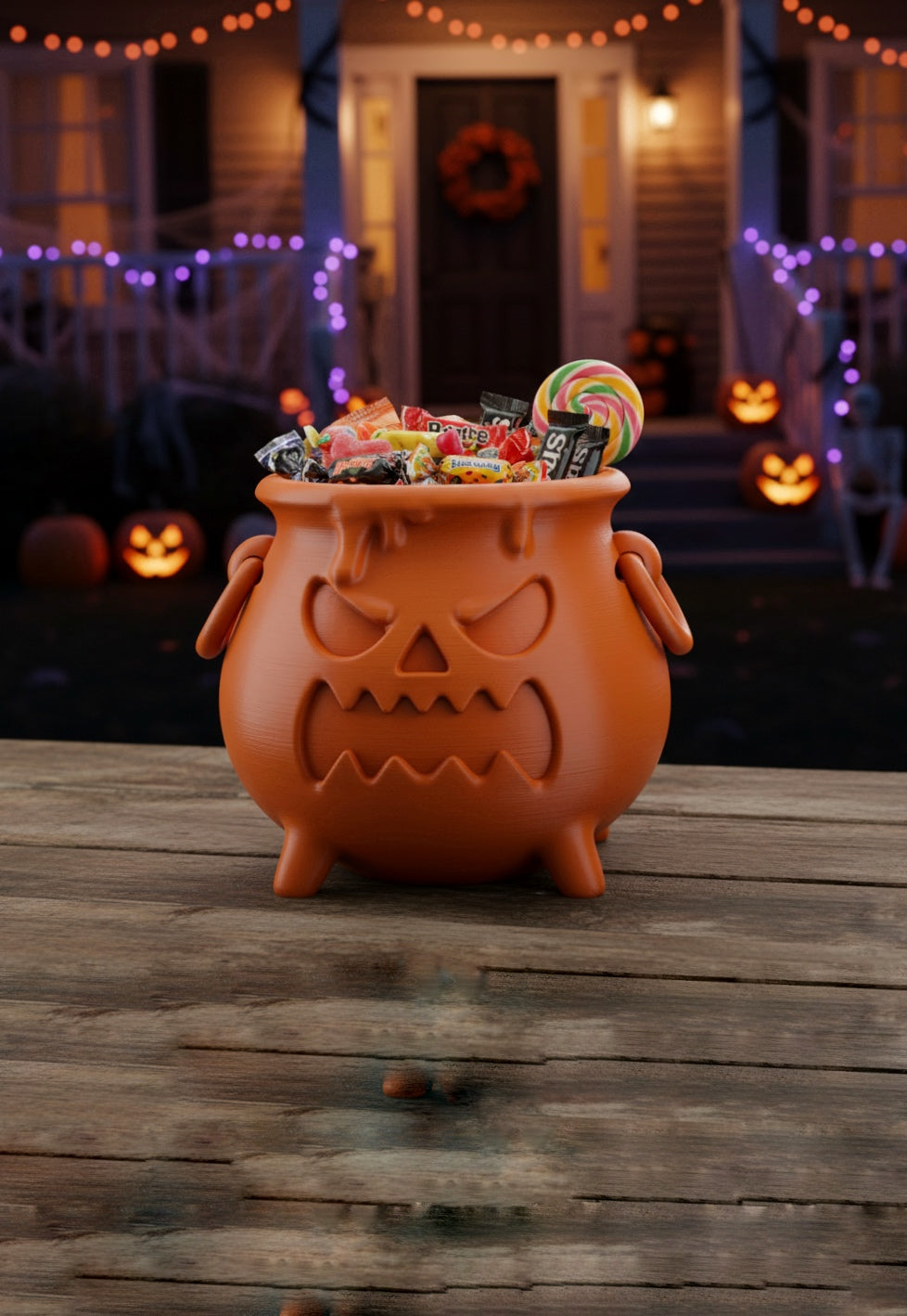 Boiler Candy Bowl on Halloween porch table