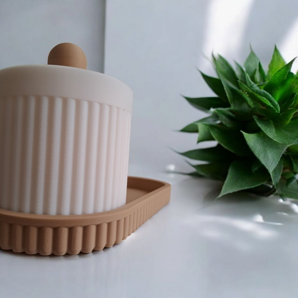 Ribbed Organiser Set — Tray & Jar with Lid