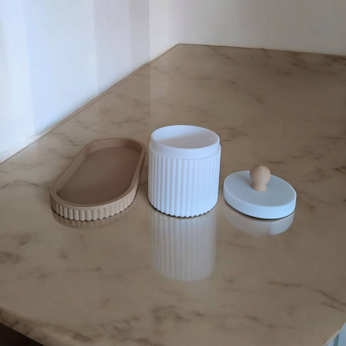 Ribbed Organiser Set — Tray & Jar with Lid