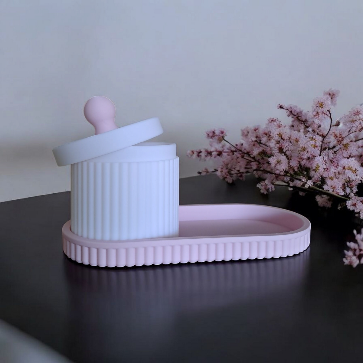 Ribbed Organiser Set — Tray & Jar with Lid