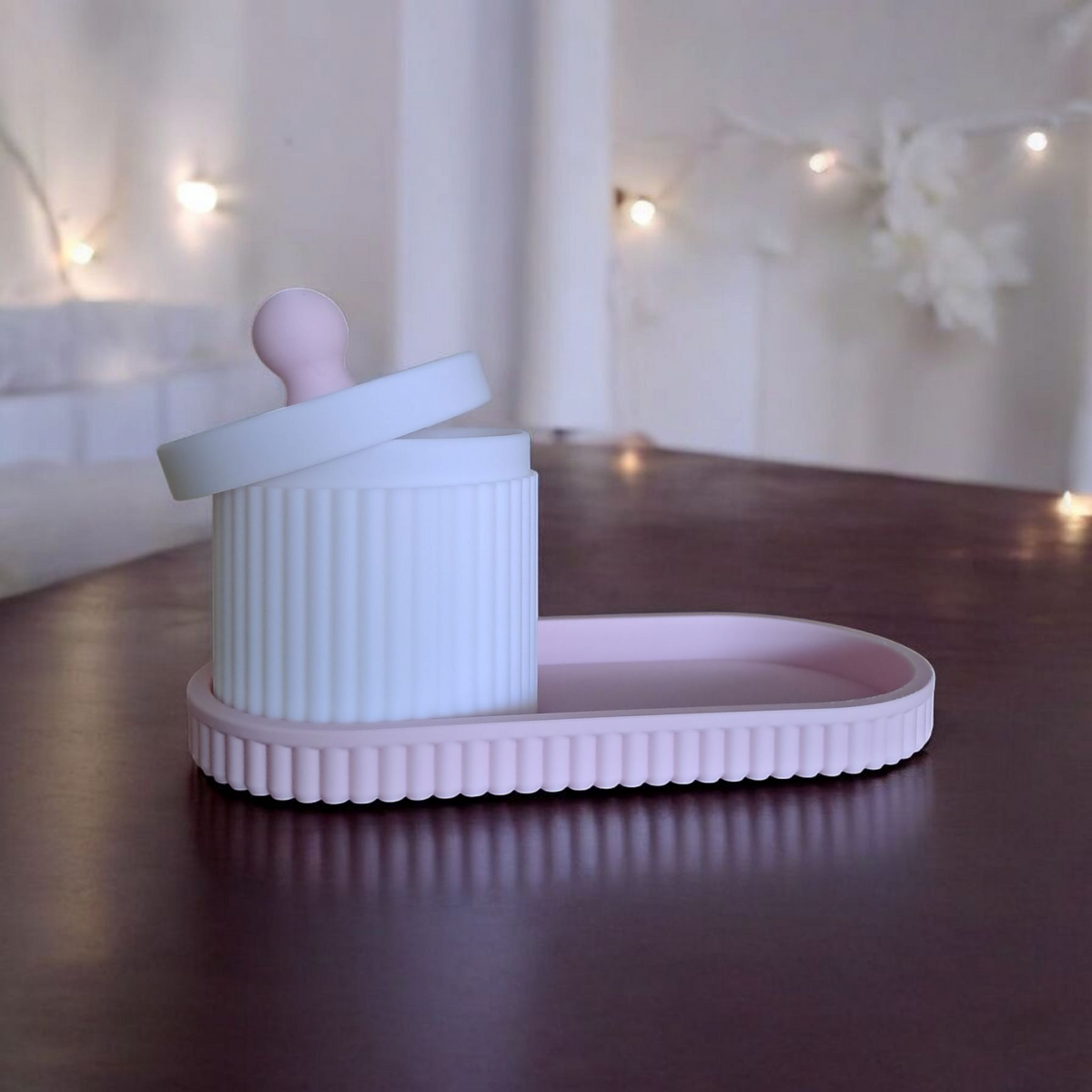 Ribbed Organiser Set — Tray & Jar with Lid