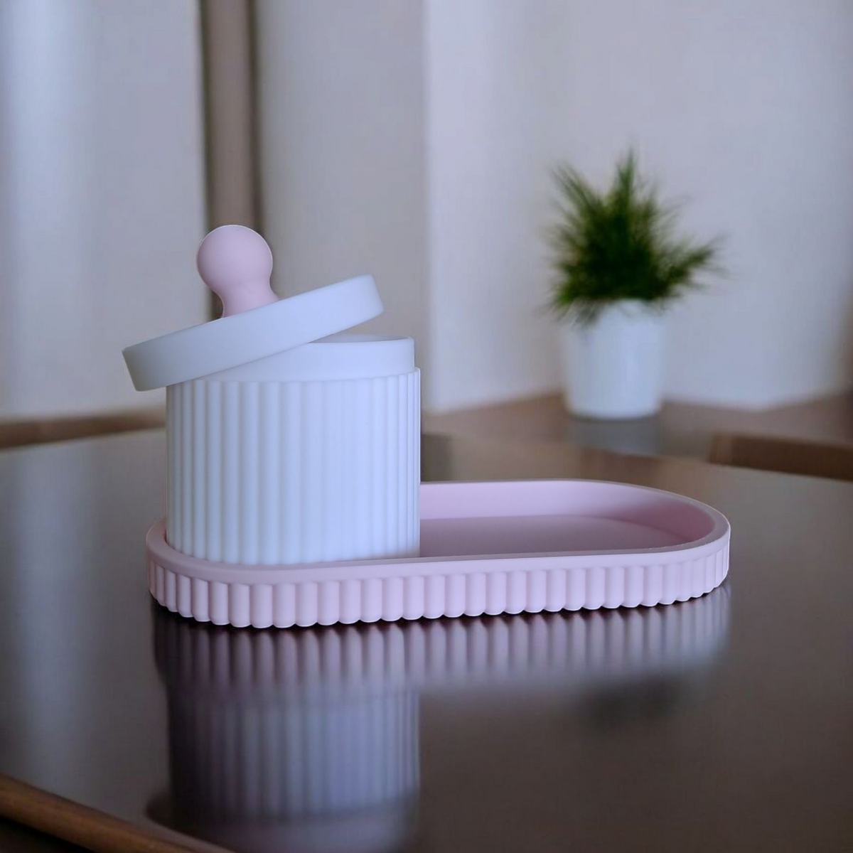 Ribbed Organiser Set — Tray & Jar with Lid