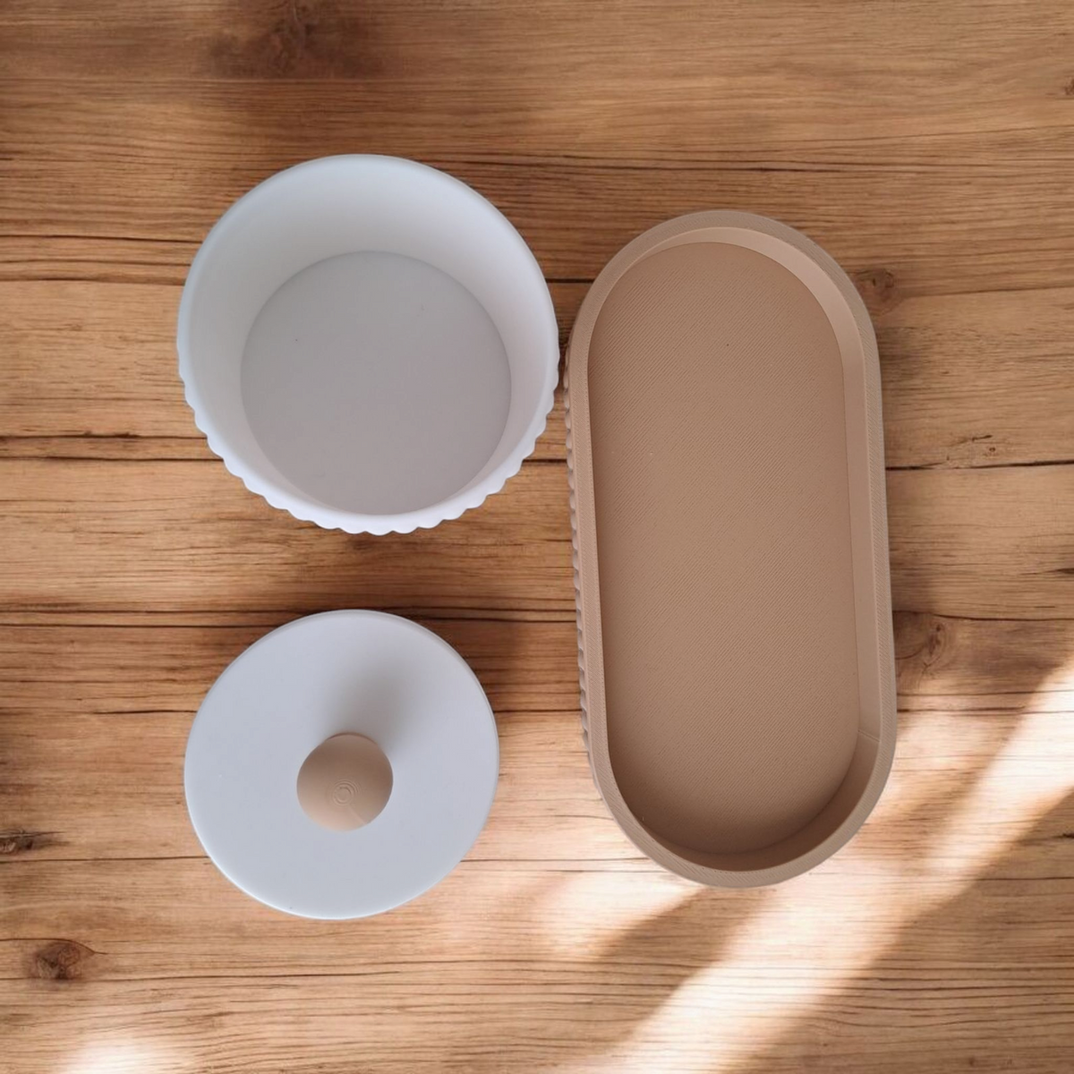 Ribbed Organiser Set — Tray & Jar with Lid