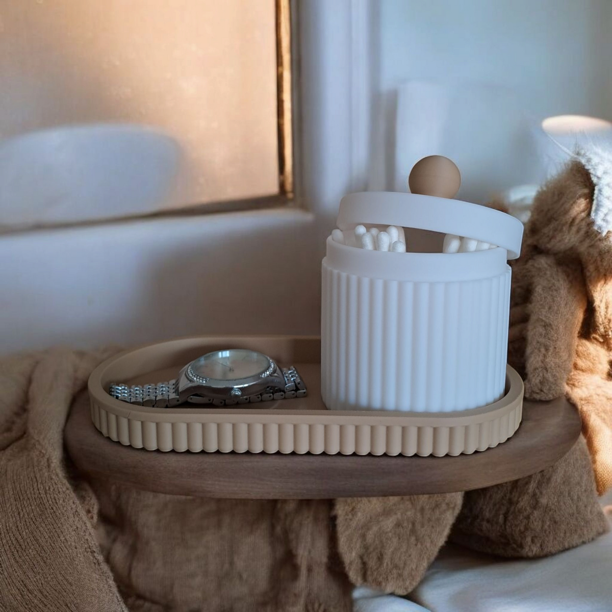 Ribbed Organiser Set — Tray & Jar with Lid