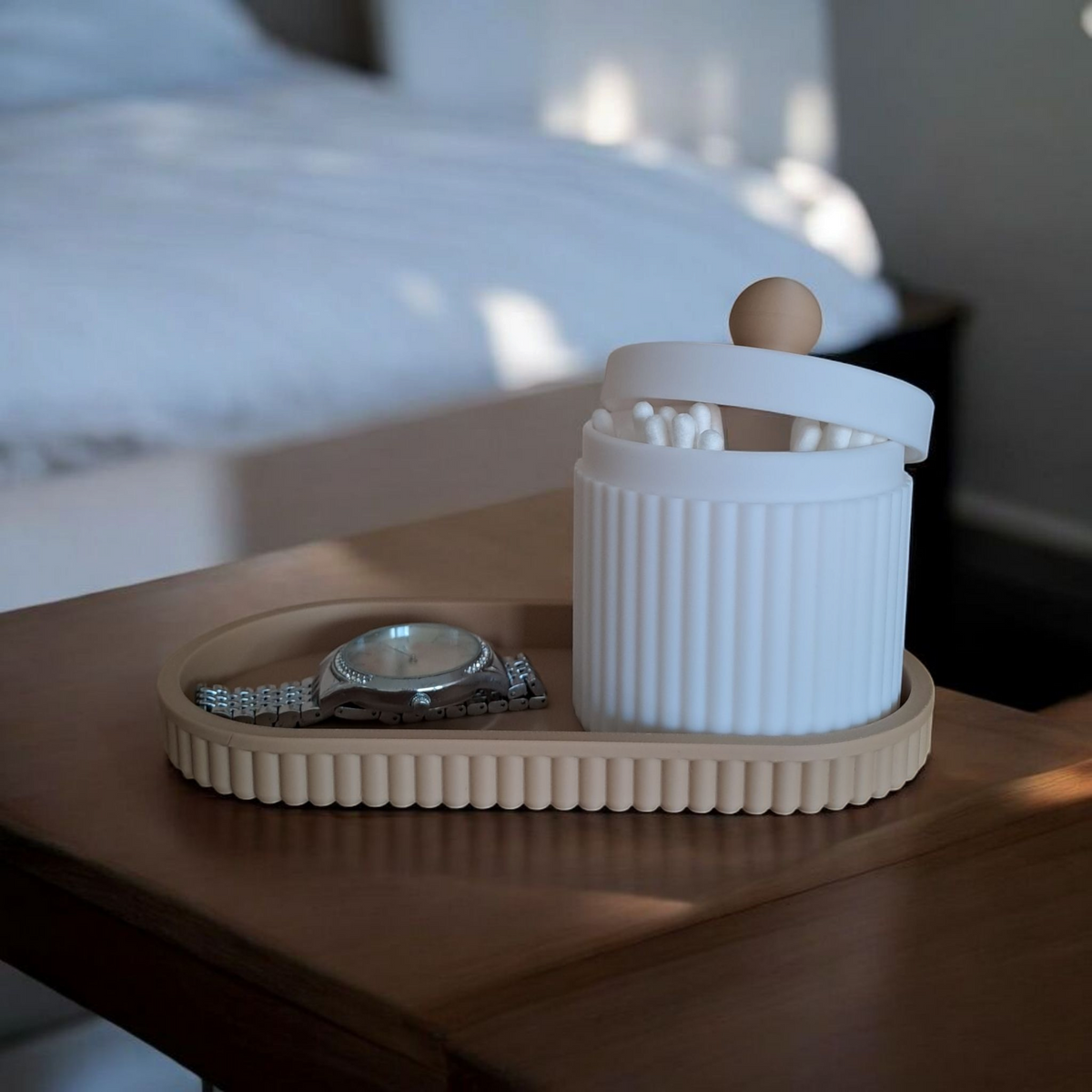 Ribbed Organiser Set — Tray & Jar with Lid