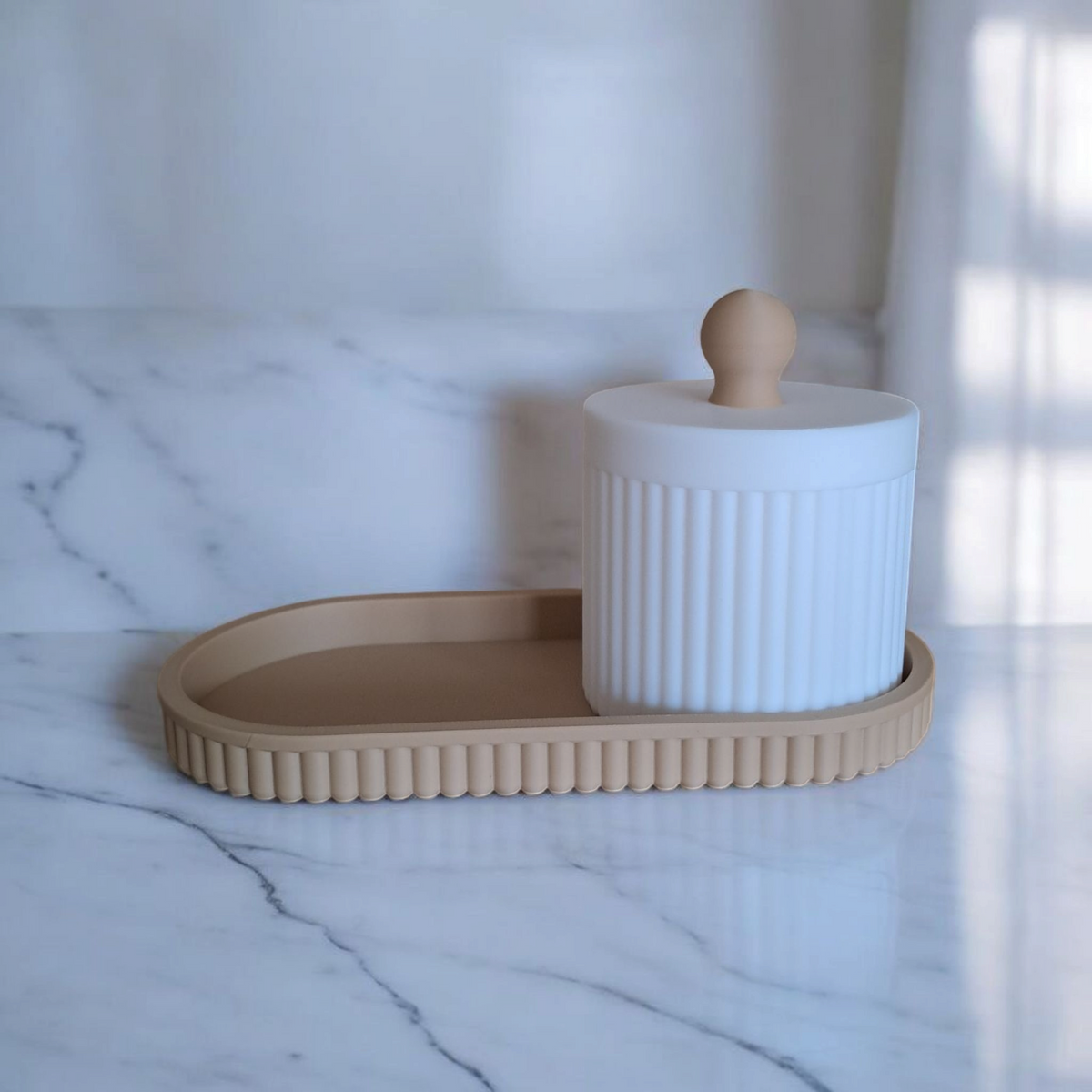 Ribbed Organiser Set — Tray & Jar with Lid