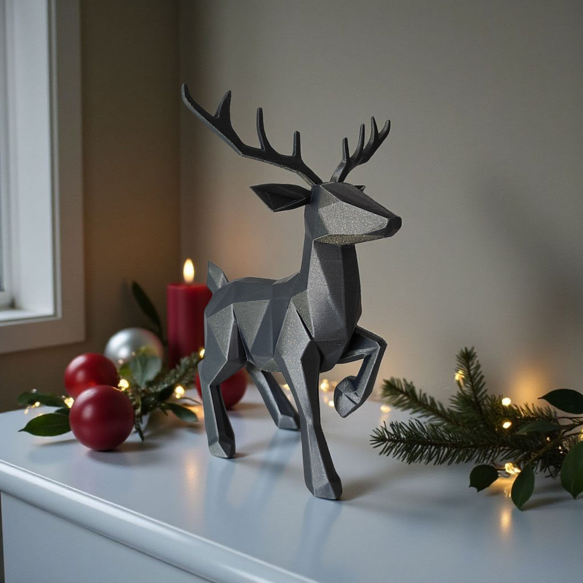 Low poly reindeer clean product shot on grey surface