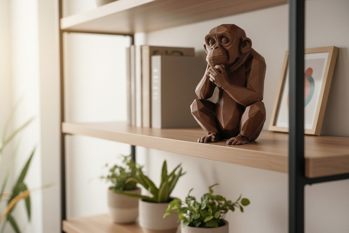 Thoughtful Low-Poly Chimpanzee Sculpture