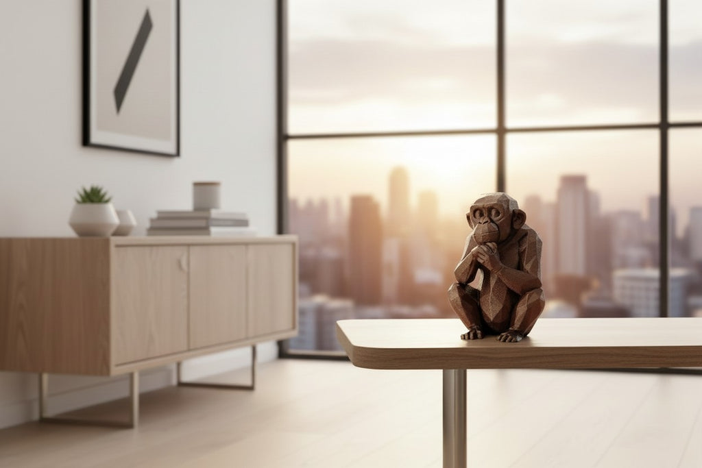 Thoughtful Low-Poly Chimpanzee Sculpture