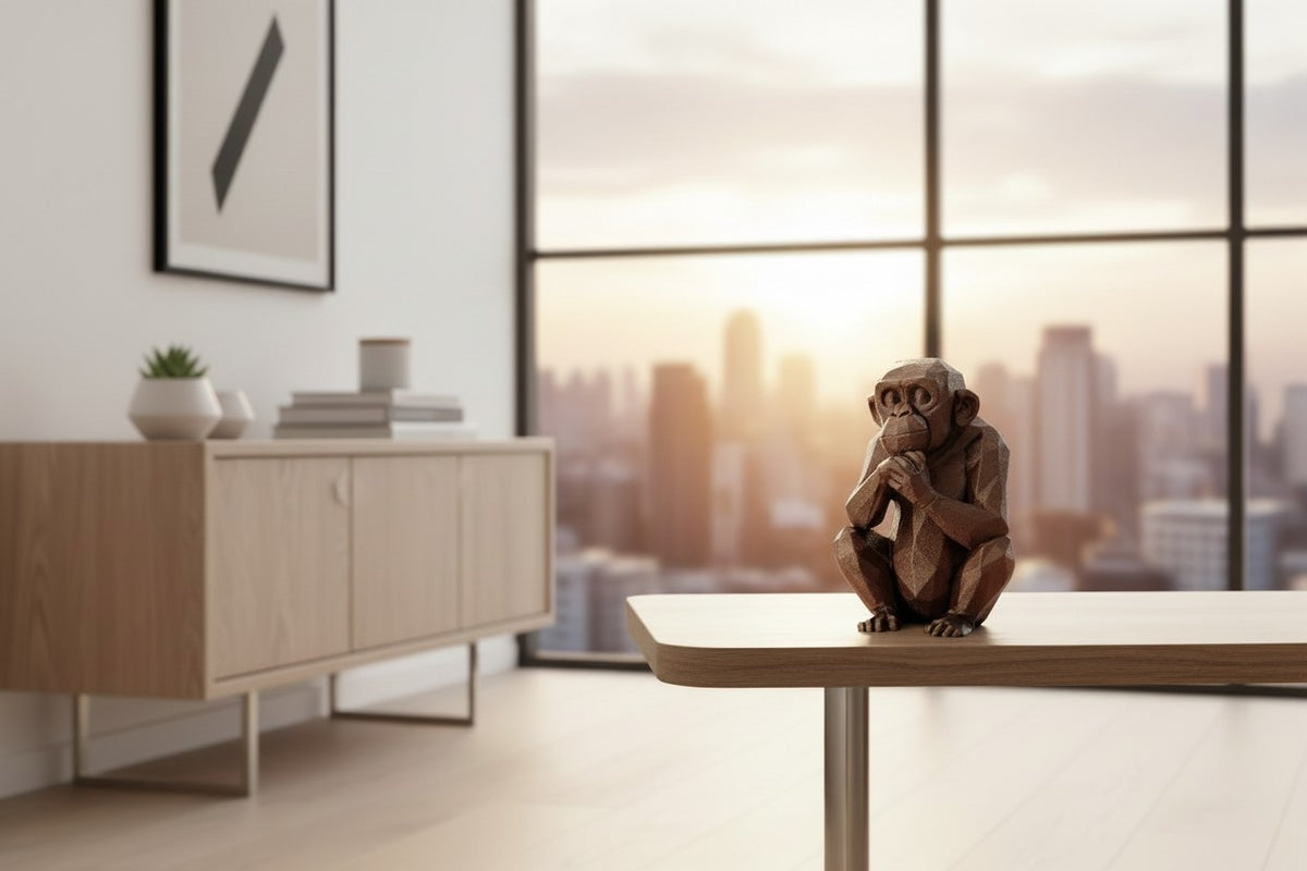 Thoughtful Low-Poly Chimpanzee Sculpture