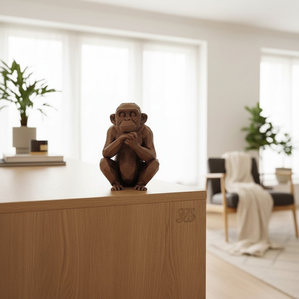 Thoughtful Low-Poly Chimpanzee Sculpture