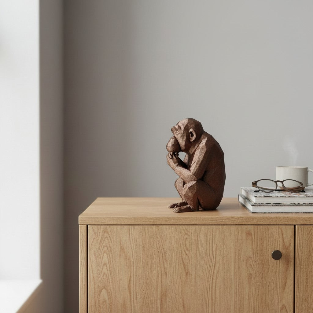 Thoughtful Low-Poly Chimpanzee Sculpture