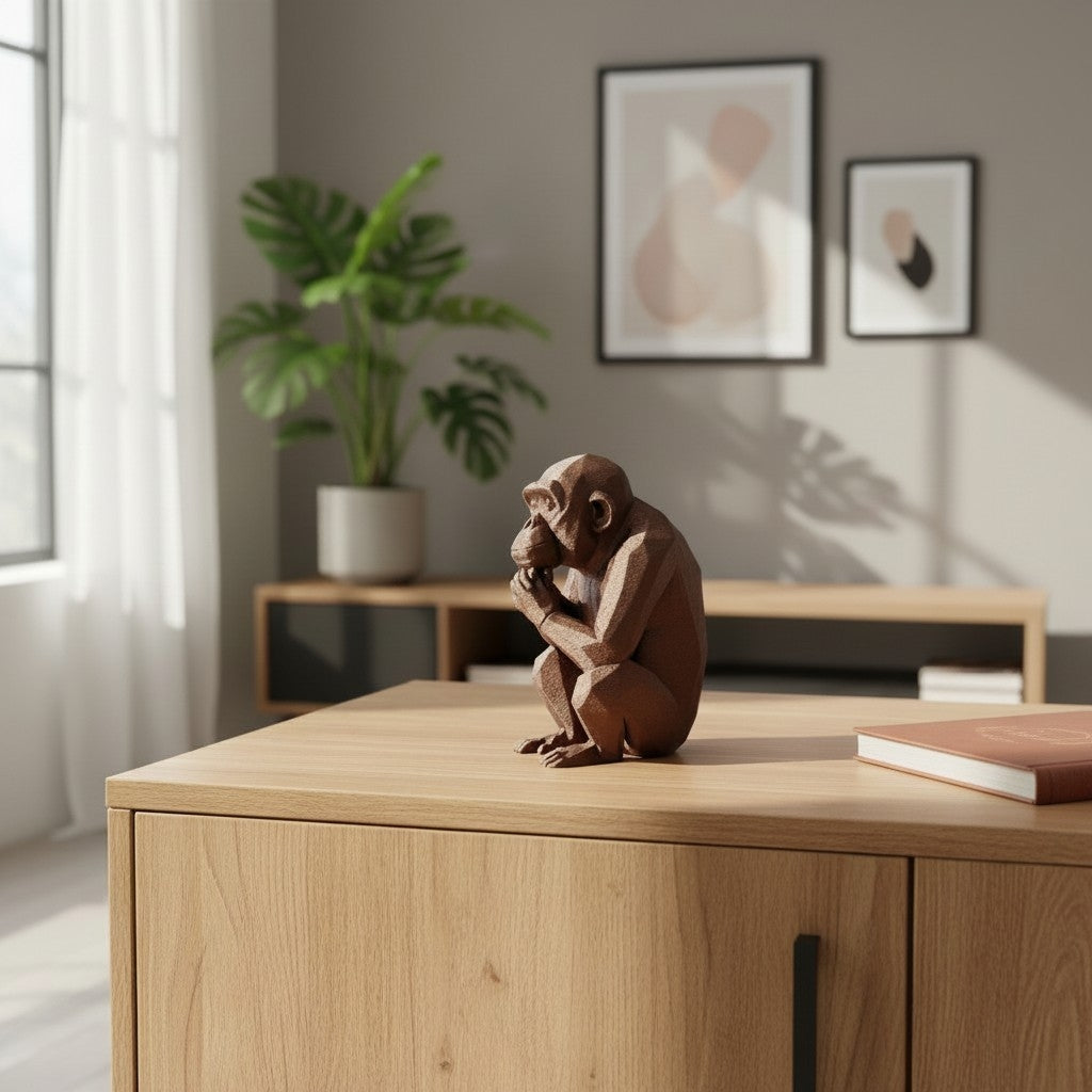 Thoughtful Low-Poly Chimpanzee Sculpture