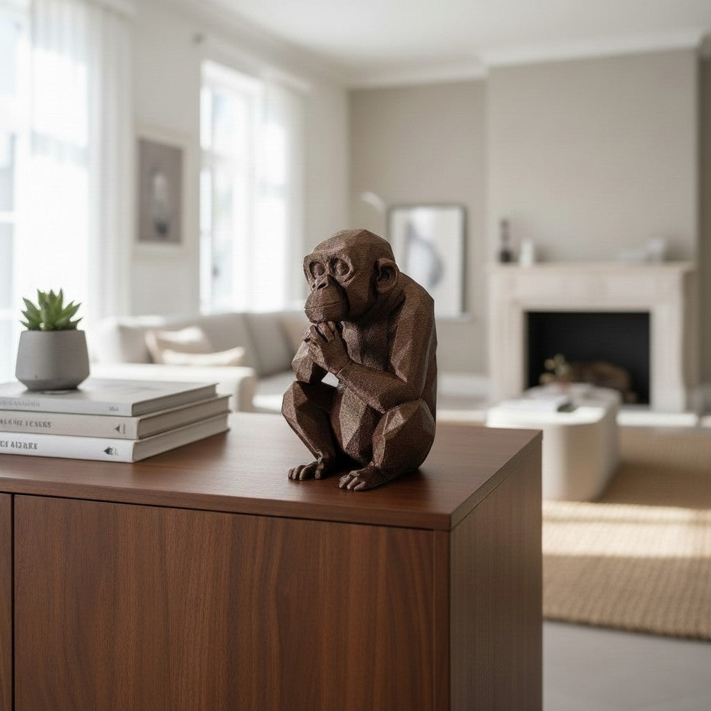 Thoughtful Low-Poly Chimpanzee Sculpture