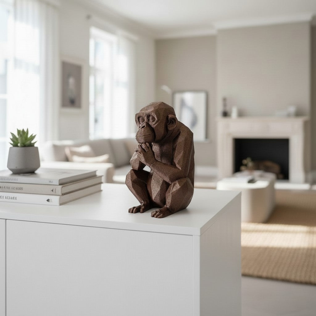 Thoughtful Low-Poly Chimpanzee Sculpture