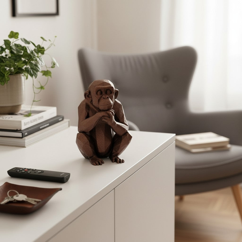 Thoughtful Low-Poly Chimpanzee Sculpture