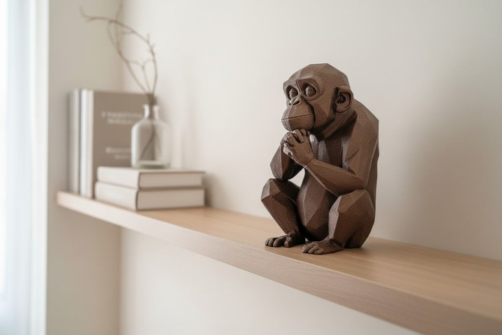 Thoughtful Low-Poly Chimpanzee Sculpture