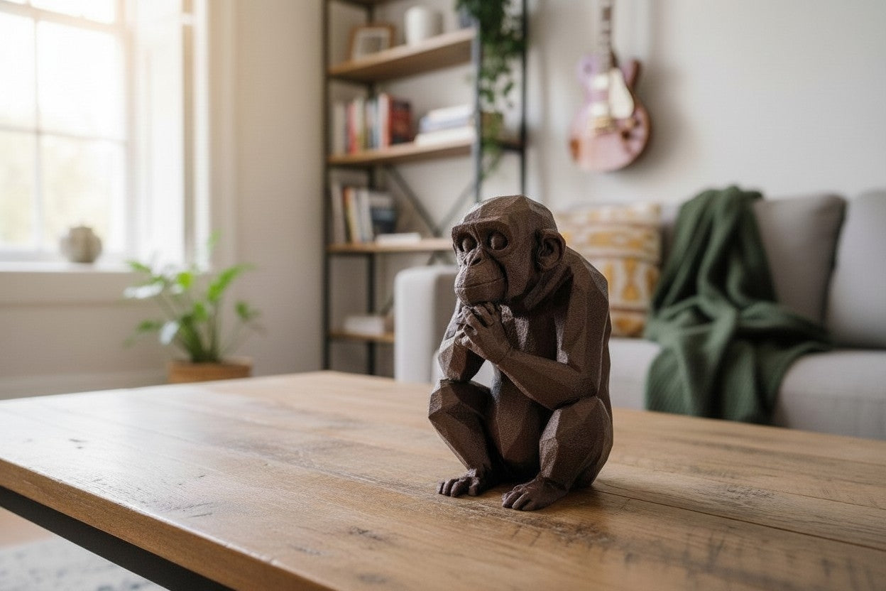 Thoughtful Low-Poly Chimpanzee Sculpture