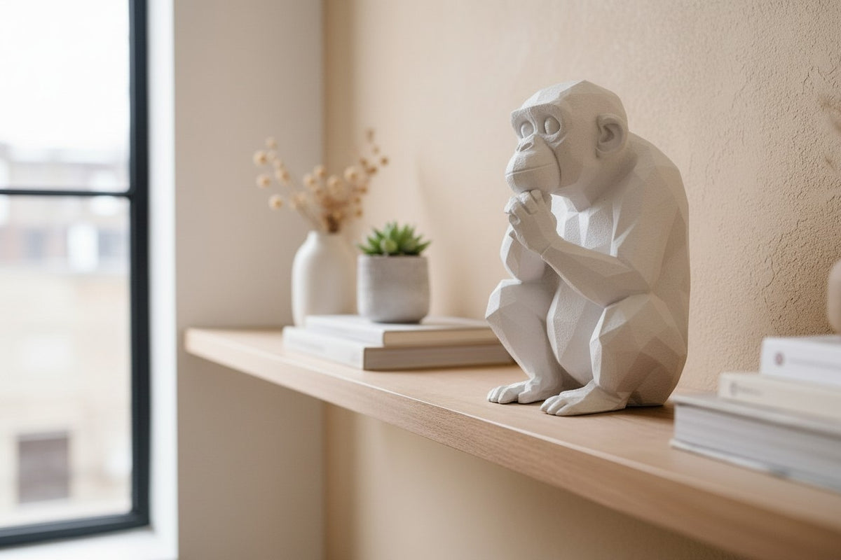 Thoughtful Low-Poly Chimpanzee Sculpture