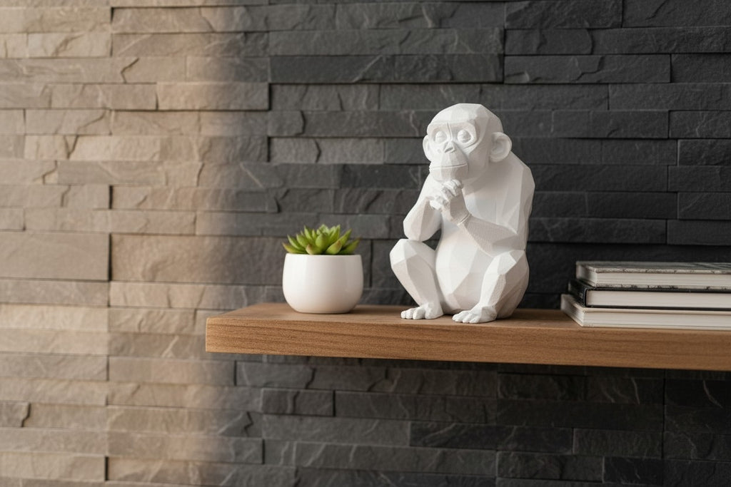 Thoughtful Low-Poly Chimpanzee Sculpture