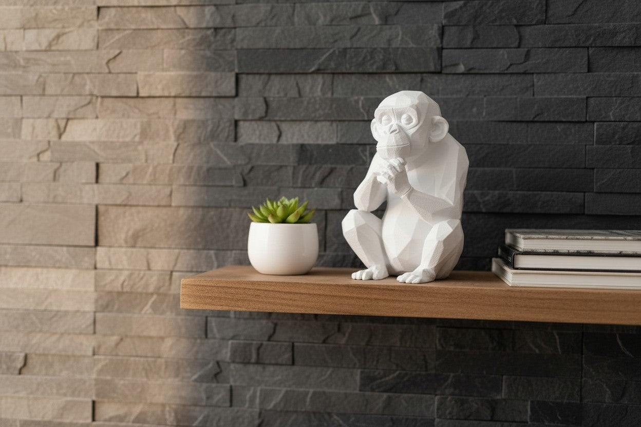 Thoughtful Low-Poly Chimpanzee Sculpture