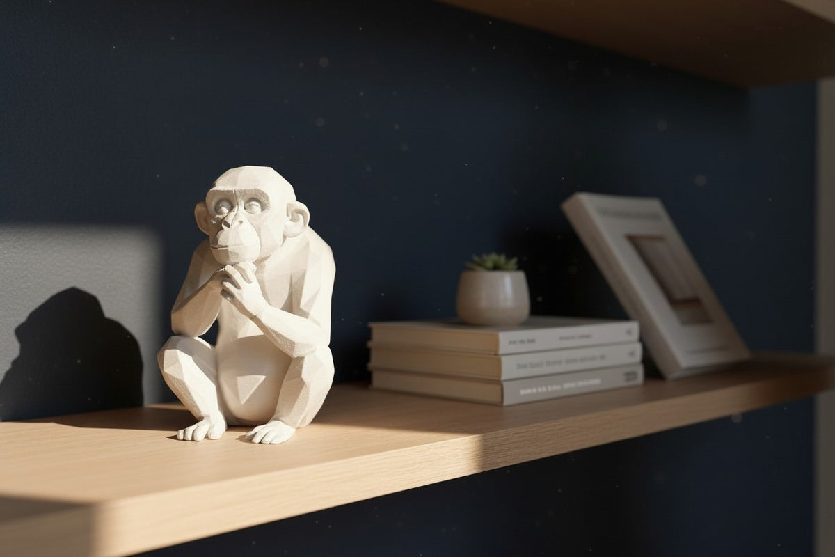 Thoughtful Low-Poly Chimpanzee Sculpture
