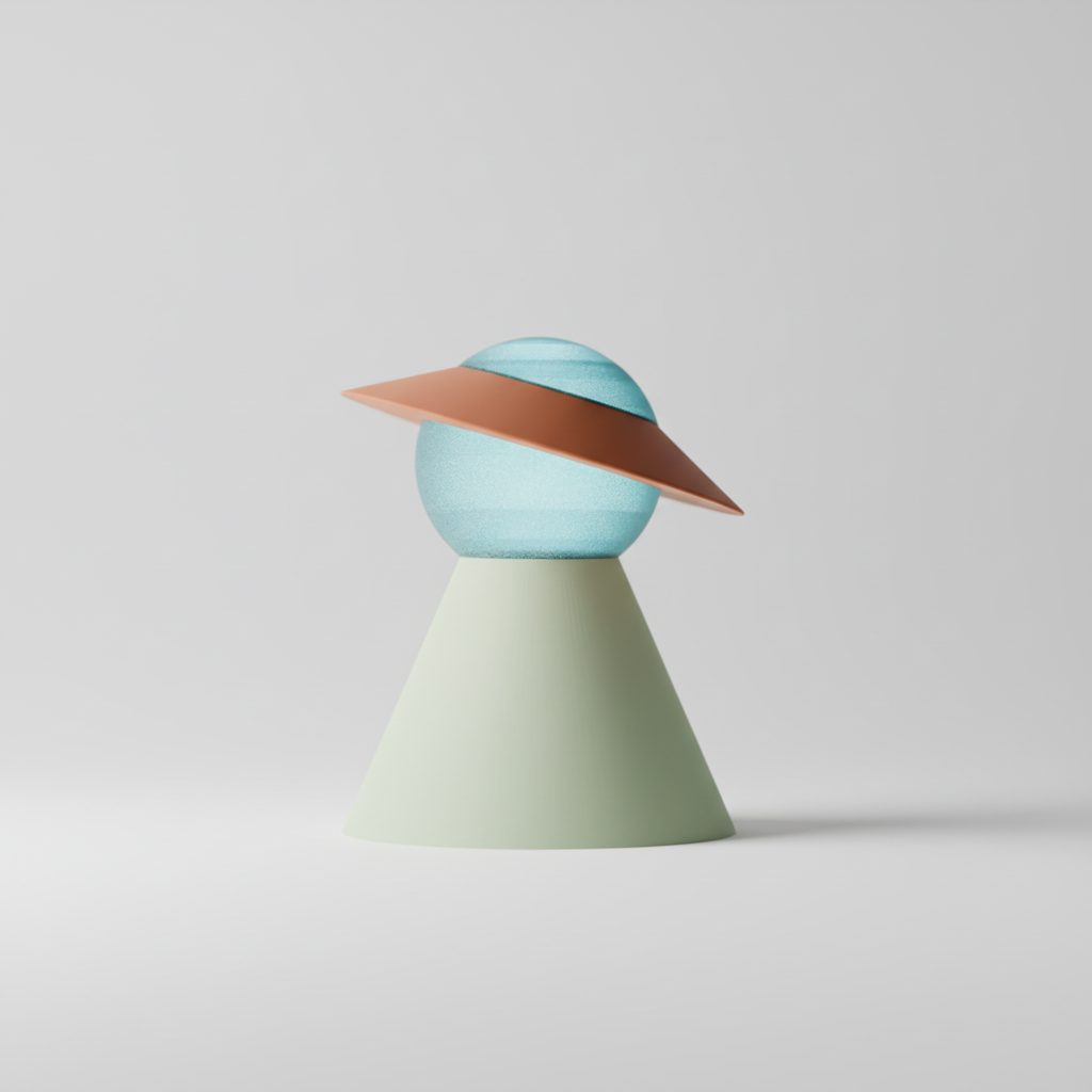 Modern Globe Desk Lamp render geometric shapes pastel blocks editorial product photography