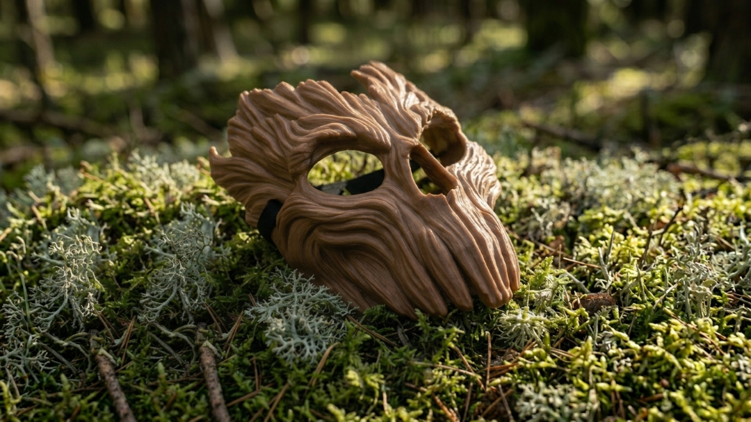 Skullbark Mask on mossy woodland floor
