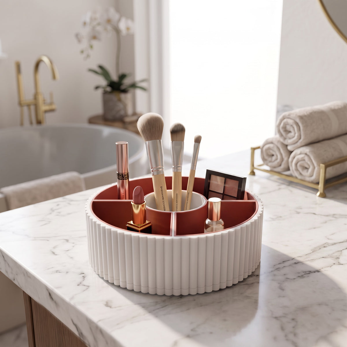 360-Degree Rotatable Ribbed Multi-Tray in white with vegetables and dip, lifestyle product shot