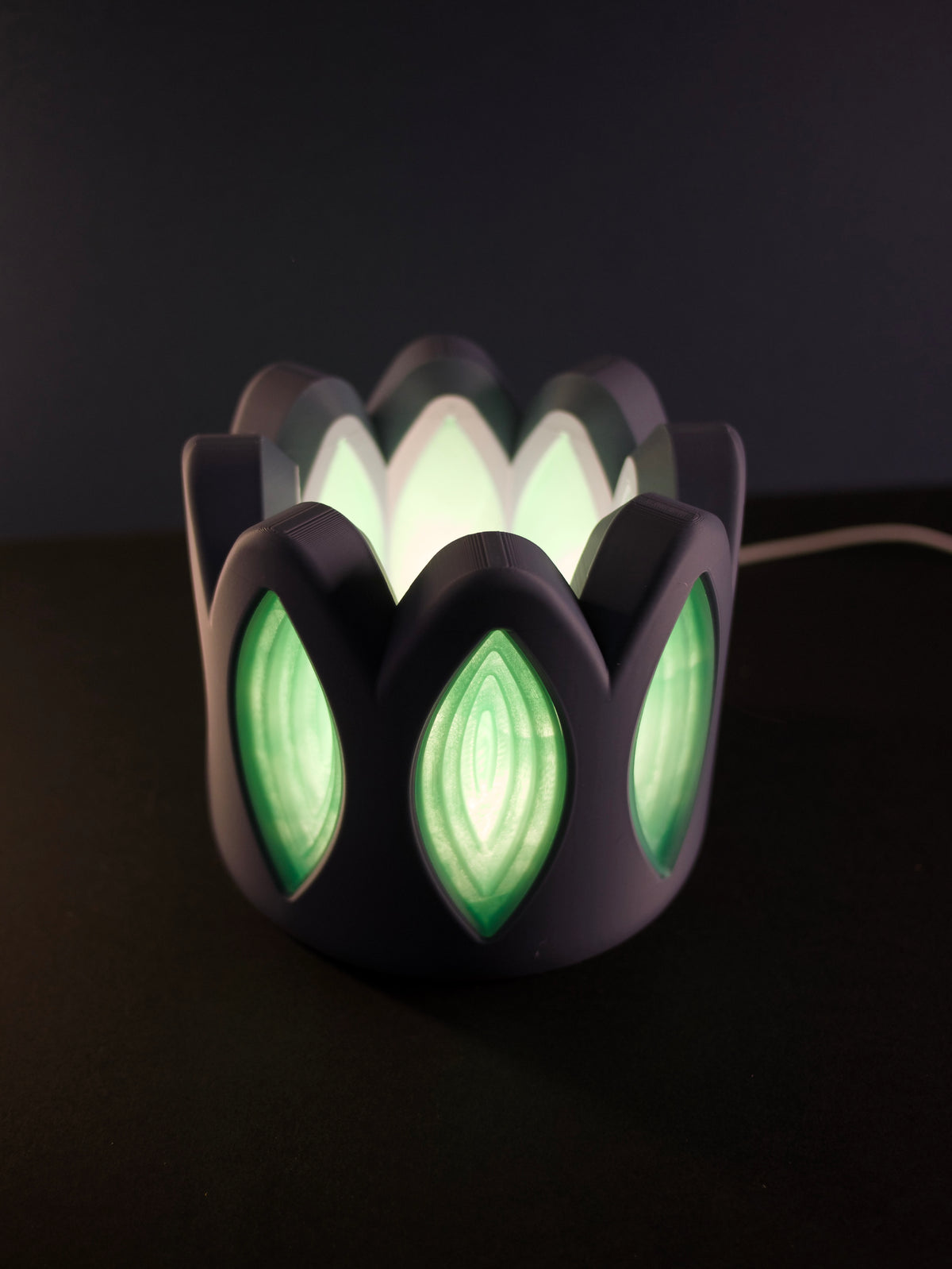 Whimsical Window Desktop Lamp dark body neon green windows three quarter view dark background