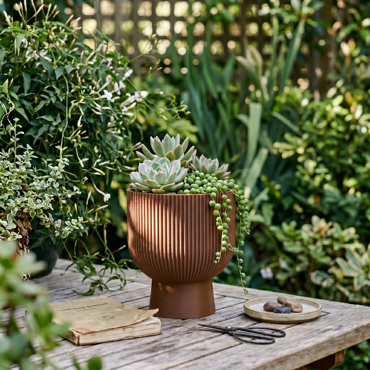 Ribbed Pedestal Planter