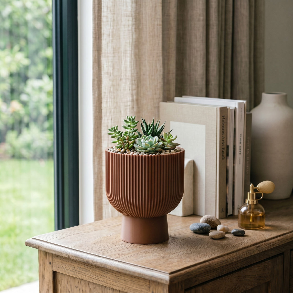 Ribbed Pedestal Planter
