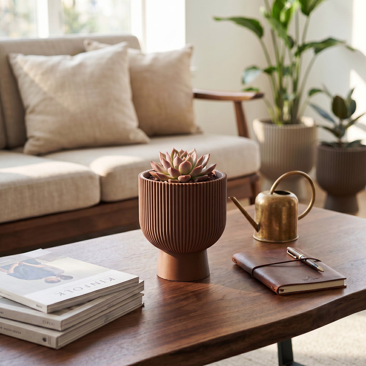 Ribbed Pedestal Planter