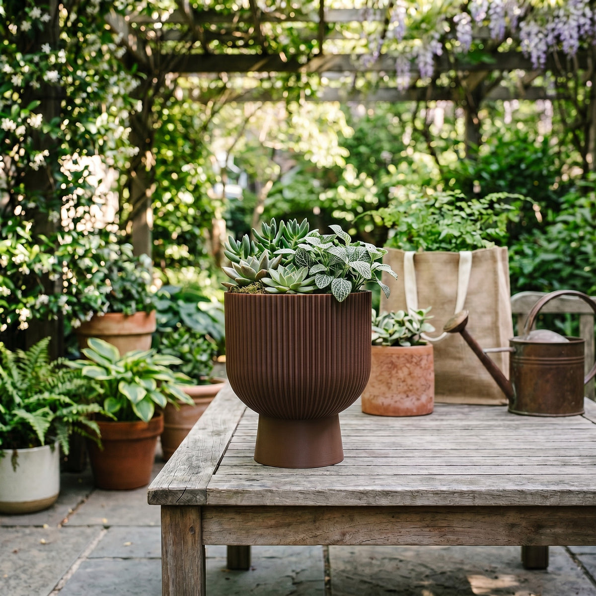 Ribbed Pedestal Planter