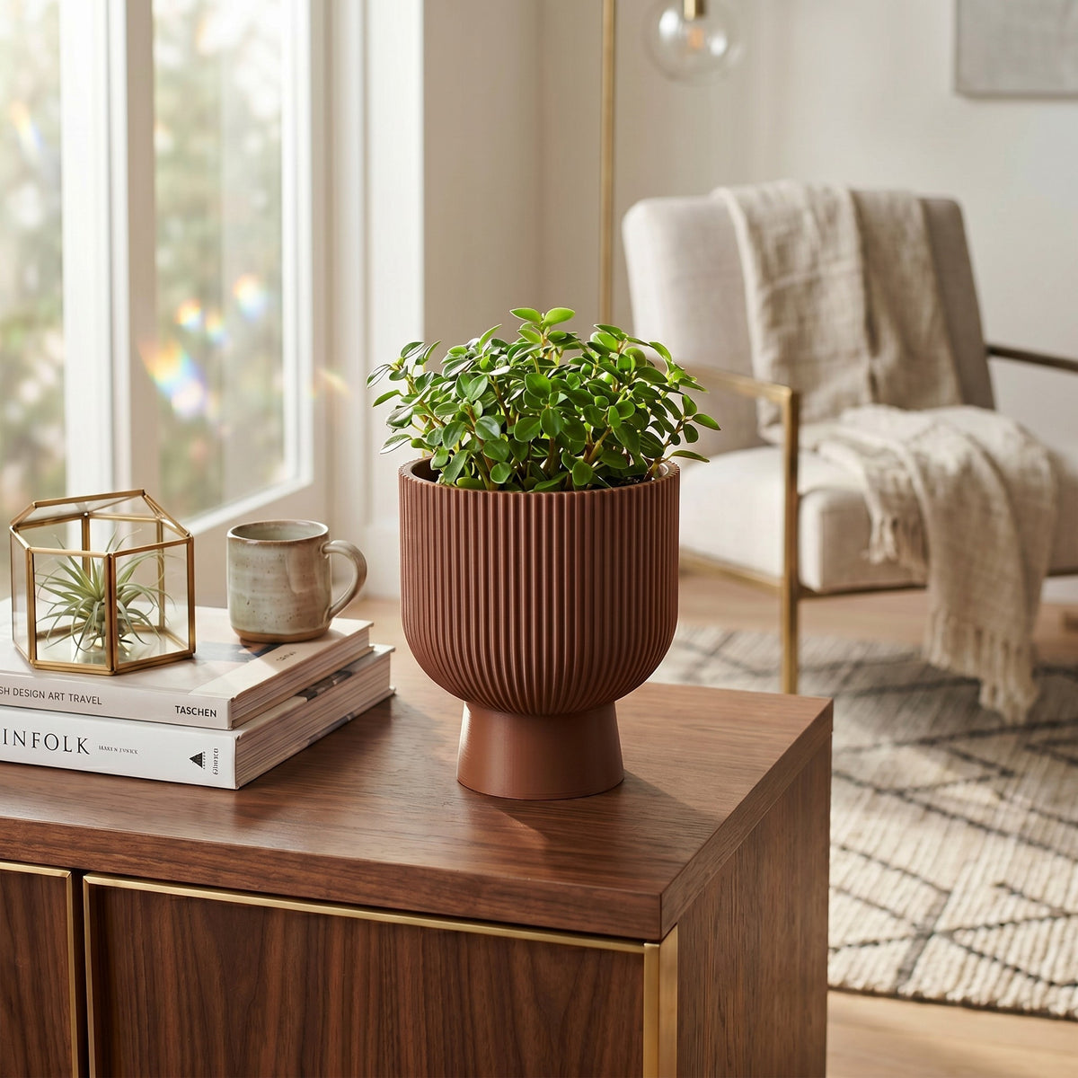 Ribbed Pedestal Planter