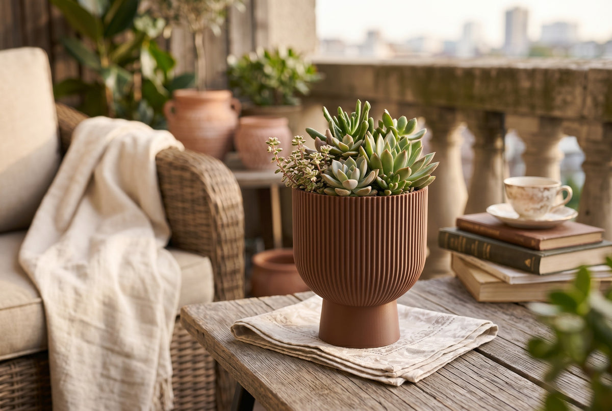 Ribbed Pedestal Planter