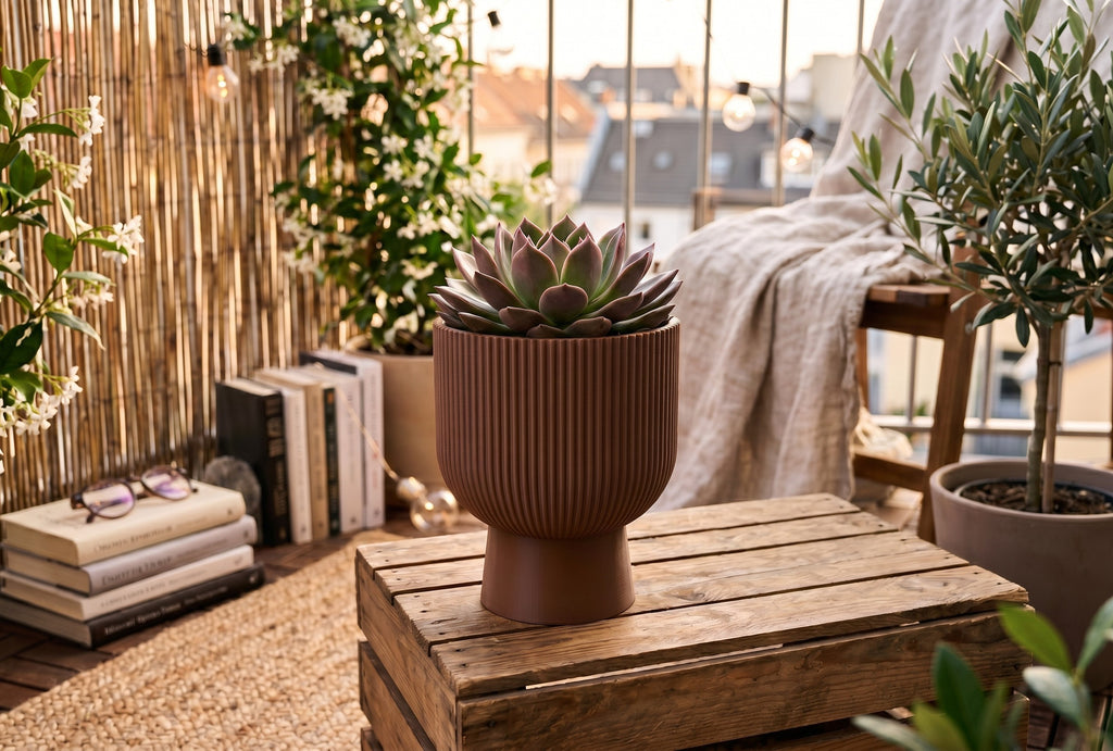 "Sereno" - ribbed planter with base