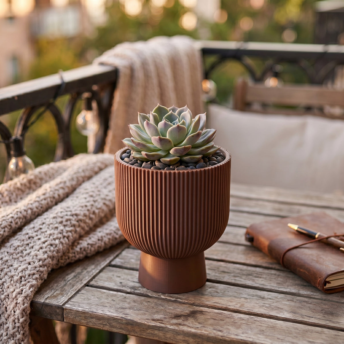 Ribbed Pedestal Planter